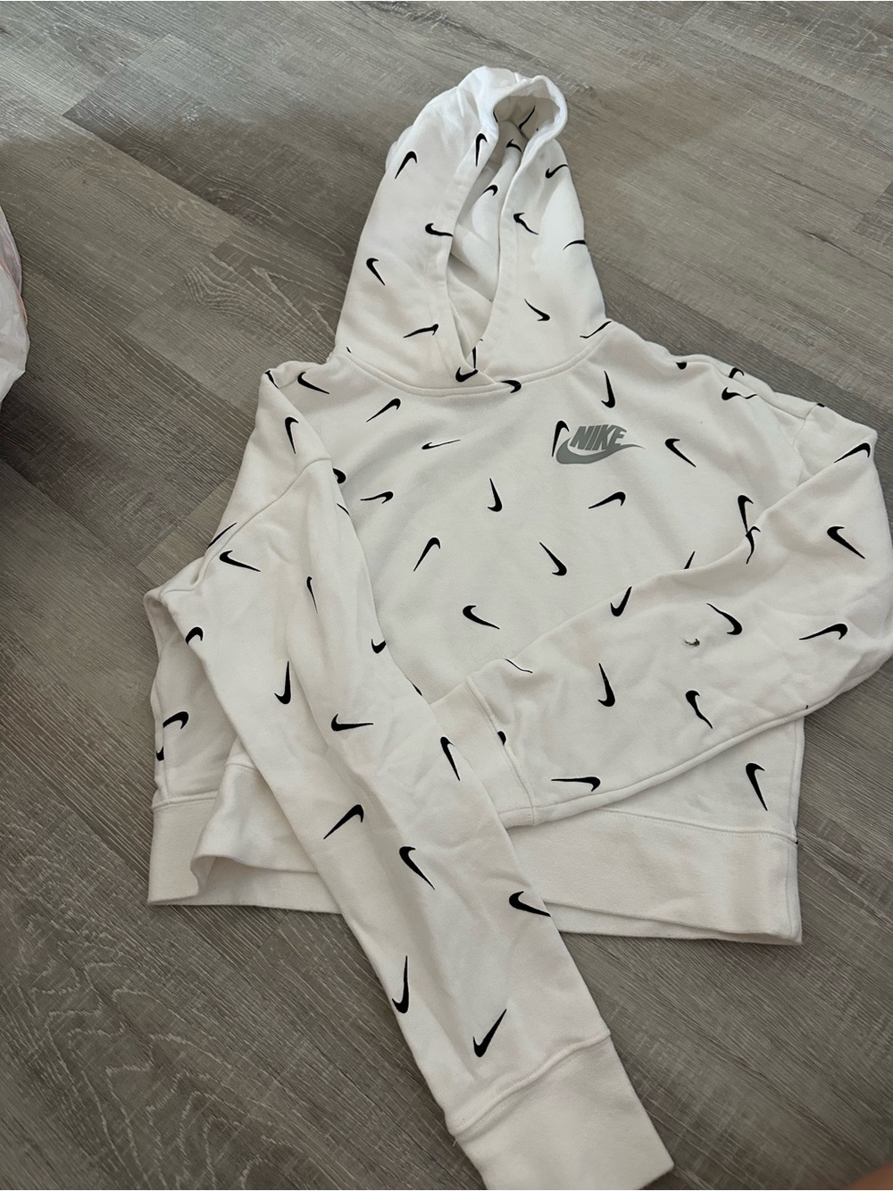 Nike White Hoodie with Black Swoosh Accents